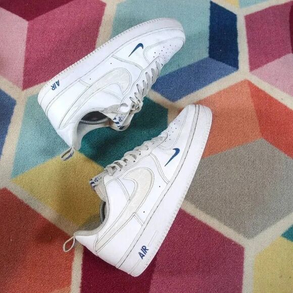 Nike Air‎ Force 1 \'07 LV8 \'Reflective Swoosh - White Dark Marina Blue Size 11.5